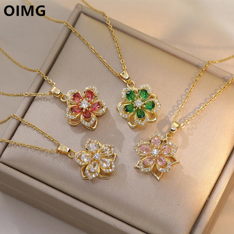 Eternal Bloom Rotatable Flower Necklace – Romance in Every Turn